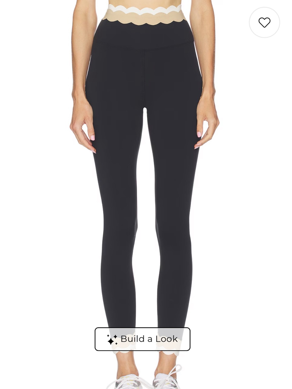 Beach Riot Black Scalloped Trim Leggings & Crop Top Set - Tan & White Trim